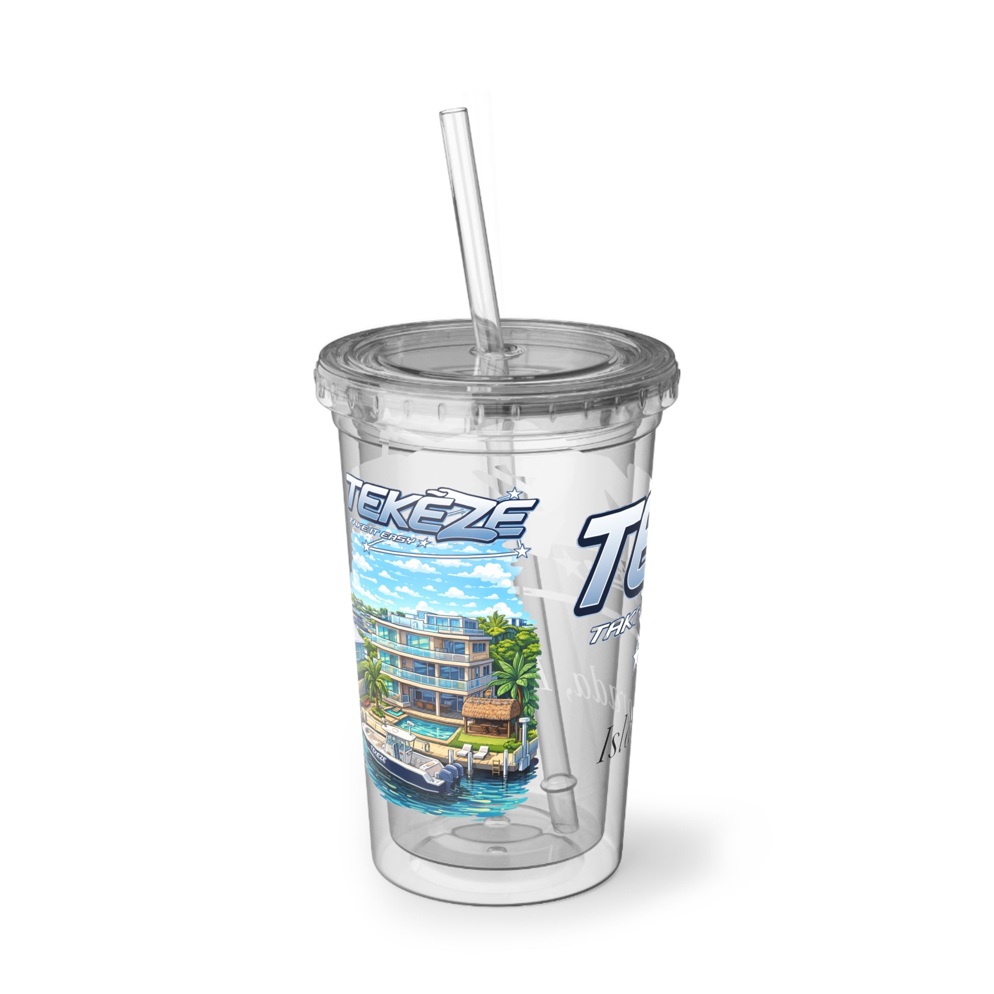 Tekéze Florida Keys Logo Acrylic Cup | Clear Tumbler with Straw