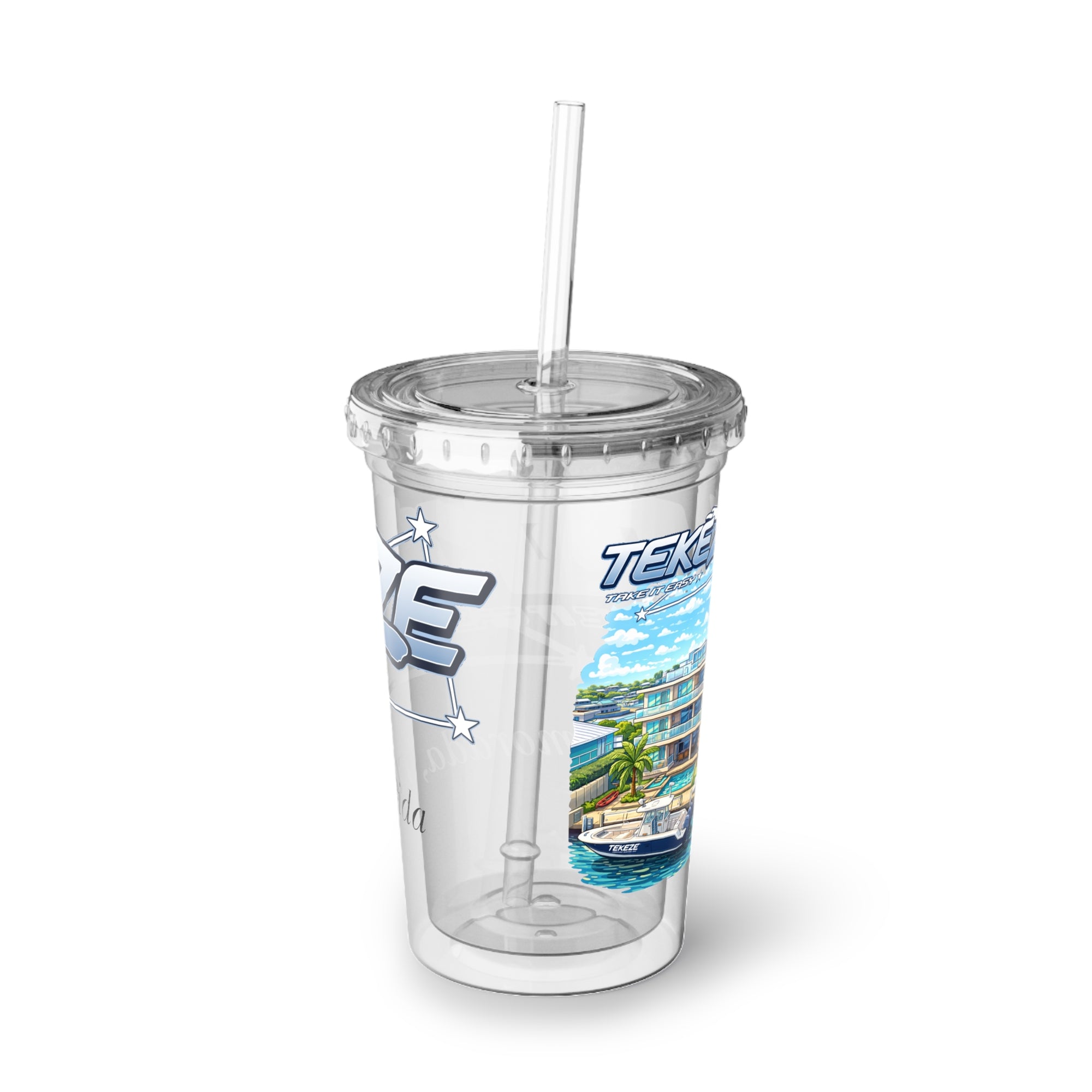 Tekéze Florida Keys Logo Acrylic Cup | Clear Tumbler with Straw